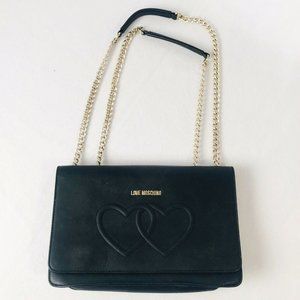 LOVE MOSCHINO Crossbody Bag Black Hearts, Chain